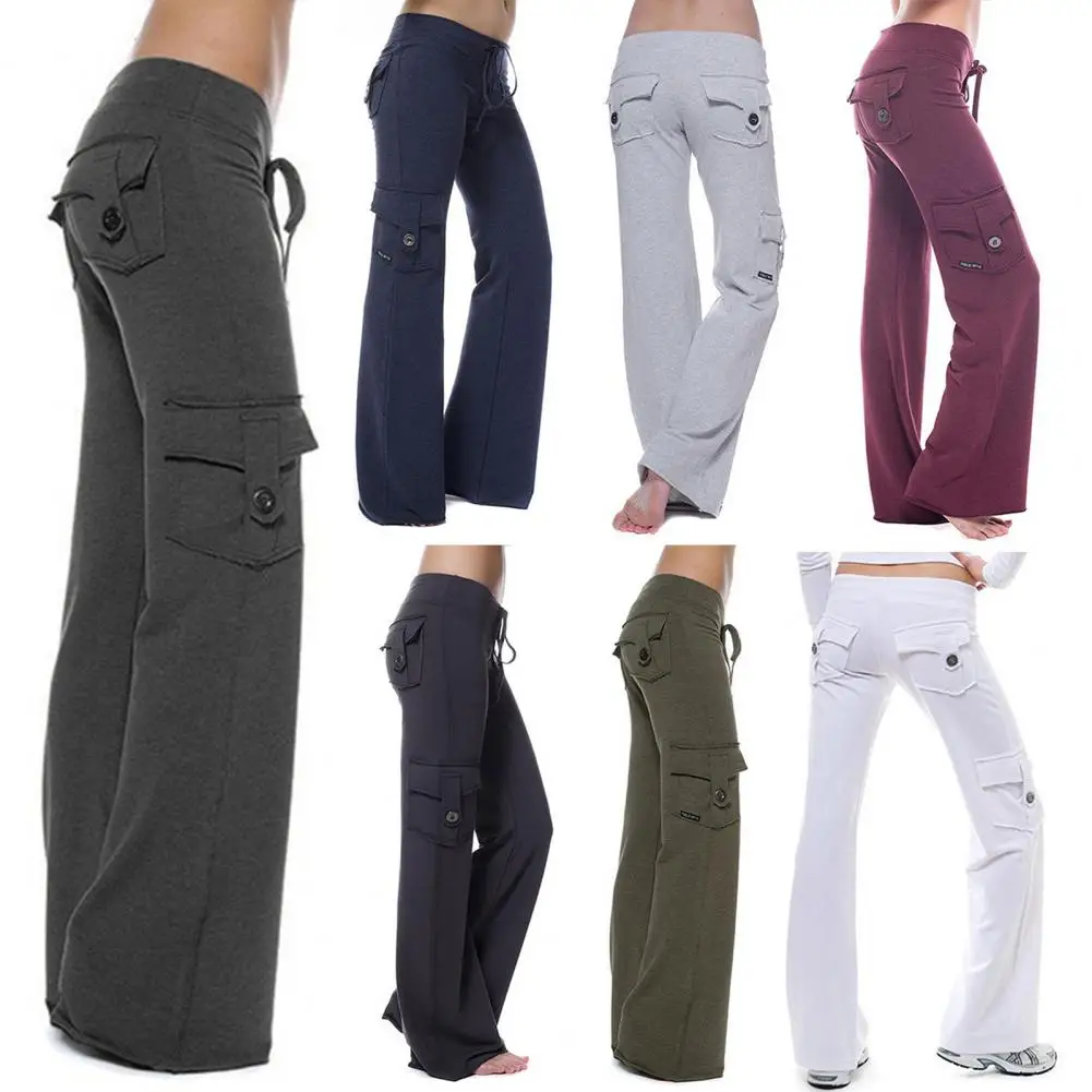 Pantaloni cargo da donna Pantaloni cargo da donna alla moda con tasche multiple Vita elastica Design a gamba larga per attività di jogging confortevoli