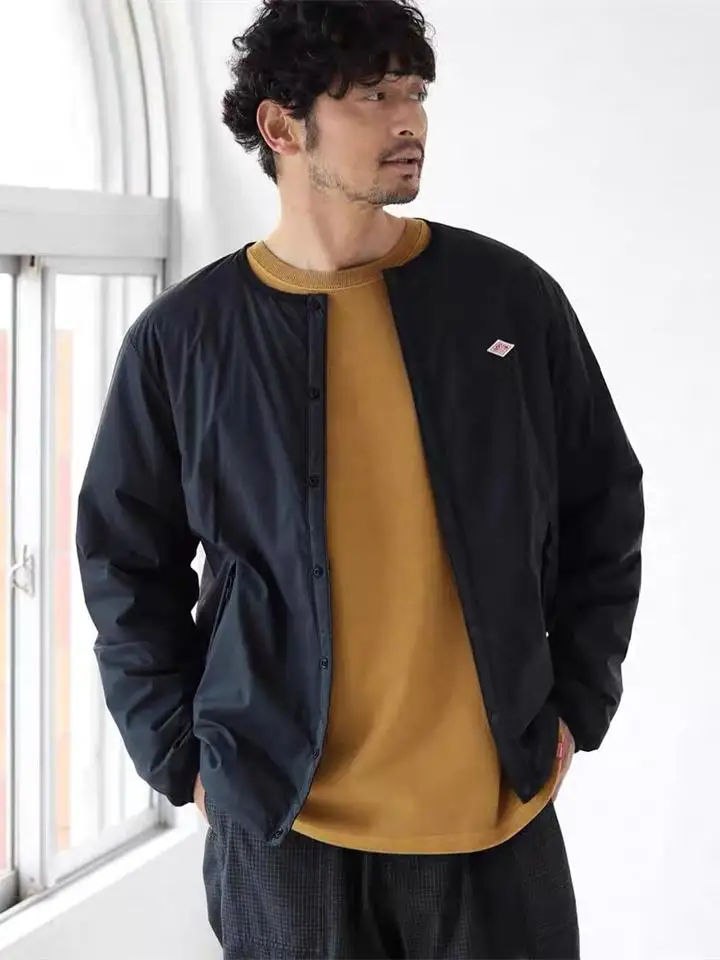 Lightweight Warm round Neck Button P Cotton Lightweight Inner Short Outdoor Jacket Men's Loose Fit Sle Youth Trend Poplin