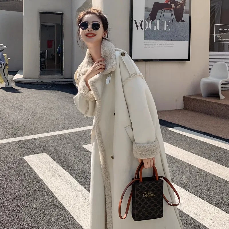 White Fur Integrated Lamb Fur Coat For Women\'S 2023 Winter New High-End Sense Standing Collar Thickened Woolen Coat