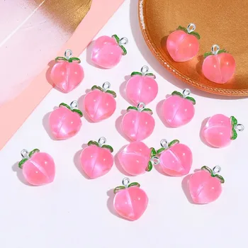 10 قطع 3d الخوخ شقة الراتنج سحر قلادة DIY أقراط الخوخ سحر الفاكهة المعلقات المفاتيح الديكور قلادة الفاكهة المعلقات