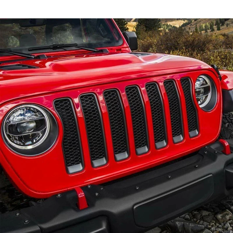 For Jeep Wrangler JL JLU 2018-2022 Mesh Front Grille Grill Insert Headlight Light Cover Trim Black 1set Exterior Accessories