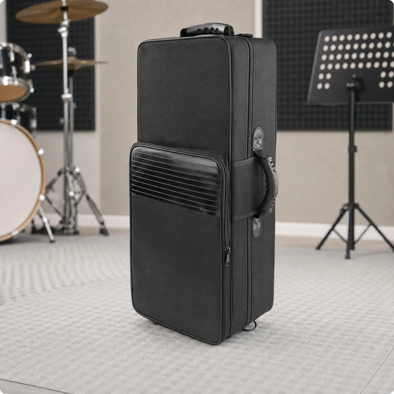 Portable Alto Sax Case with Backpack Straps Zippered Nylon Cover for Instrument Transport and Accessory Organization