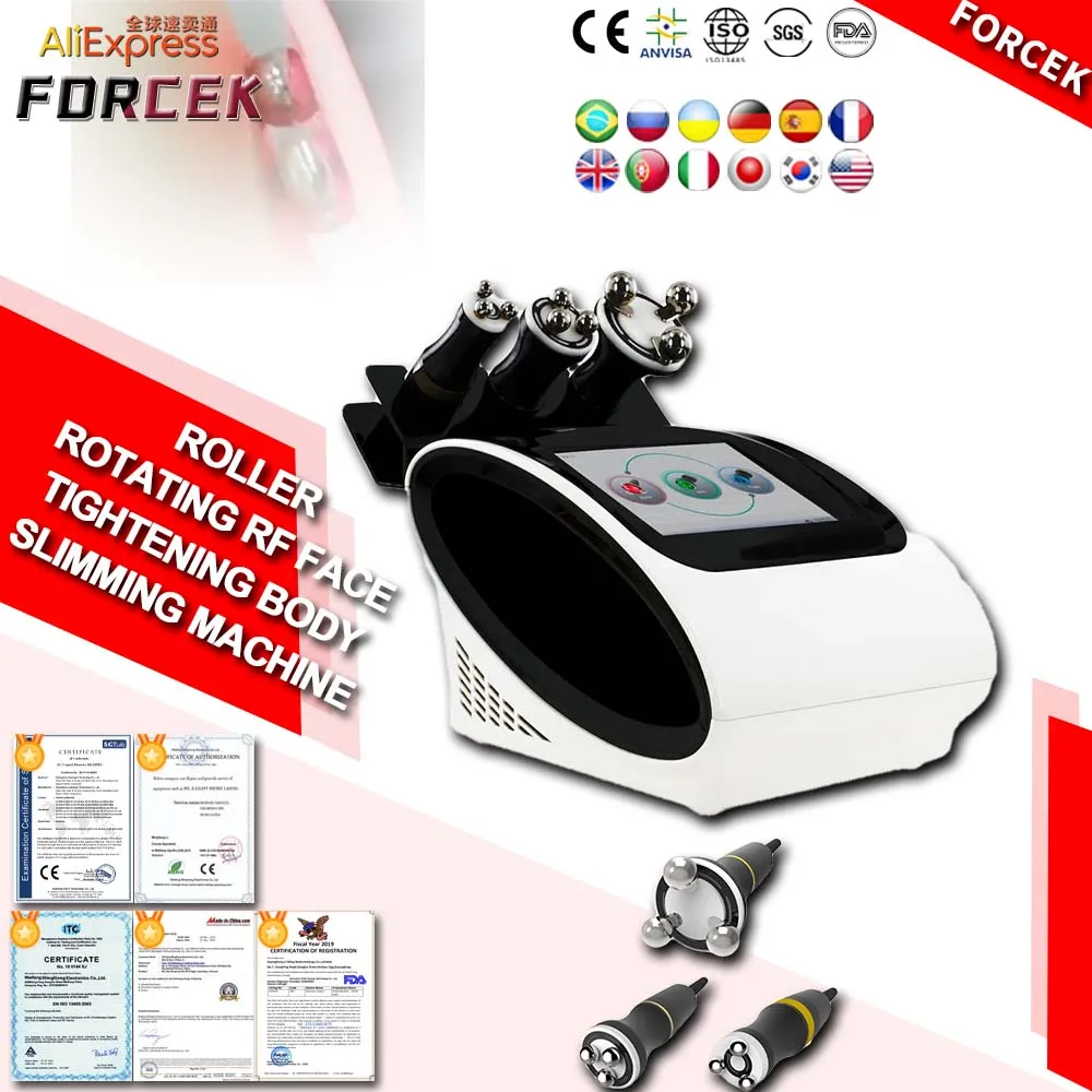 

3 In 1 360 Degree Roller Rotating RF Face Tightening Body Slimming Machine Skin Tightening Body Contouring Vaccum Massager