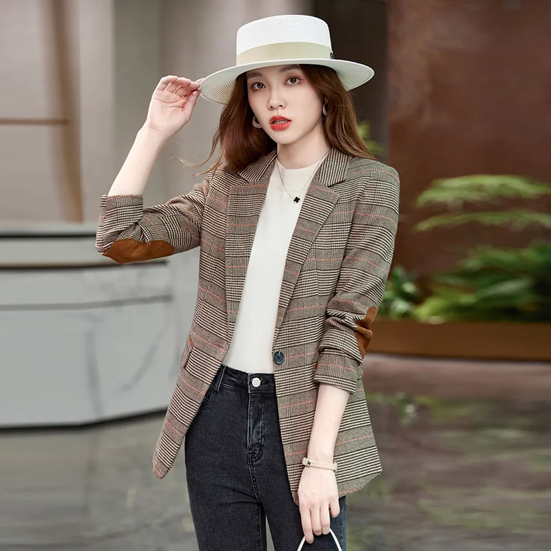 Plaid small suit donna primavera e autunno nuova moda giacca fashion brand Brown Suit versione coreana slim blazer donna top