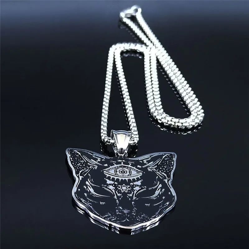 Witchcraft Eyes Cat Stainless Steel Necklace Mysterious Divination Baphomet Occult Necklace Jewelry cadena N4080S02 - Image 4