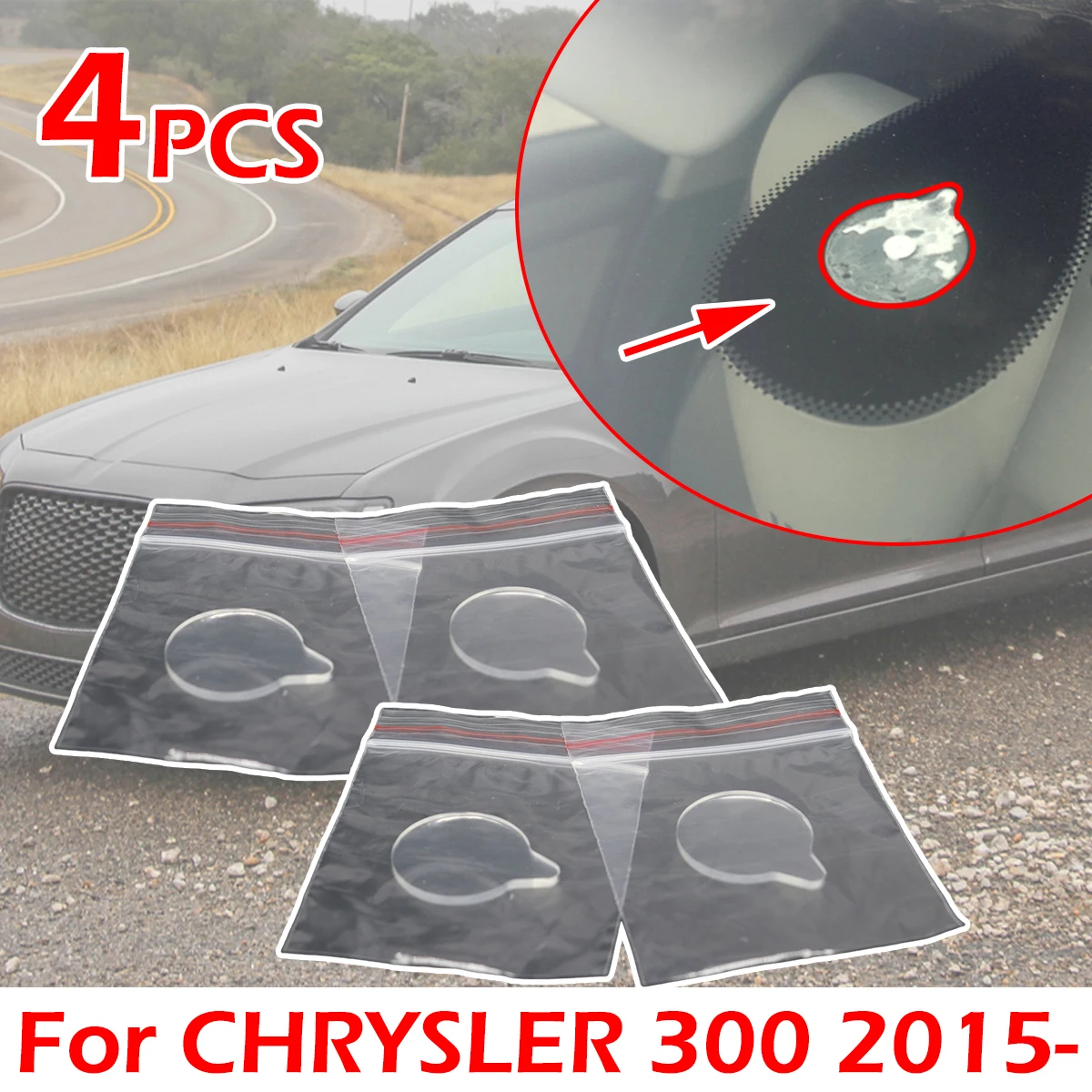 

4pc Rain Light Sensor Gel Pad Adhesive Film Silicone Cushion Windscreen Chip Fix Tape Car Replacement For CHRYSLER 300 2015-