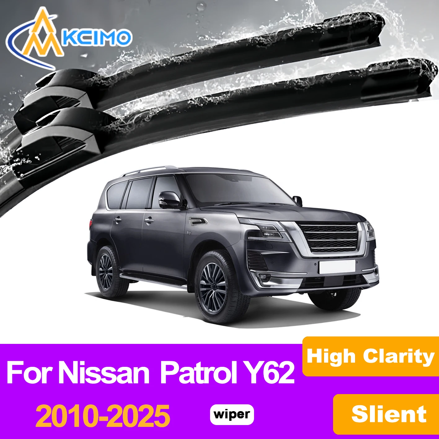 

KCIMO 2PCS Front Windshield Wiper Blades For Nissan Patrol Y62 2010-2025, Premium Natural Rubber Flexibility and Durability