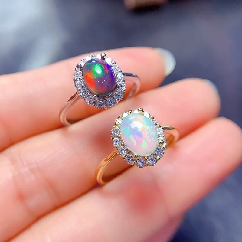 Natural Black/white Opal 6x8mm Rings Sterling 925 Silver Gemstone 6*8mm for Women Birthday Party Jewelry Gift view 5