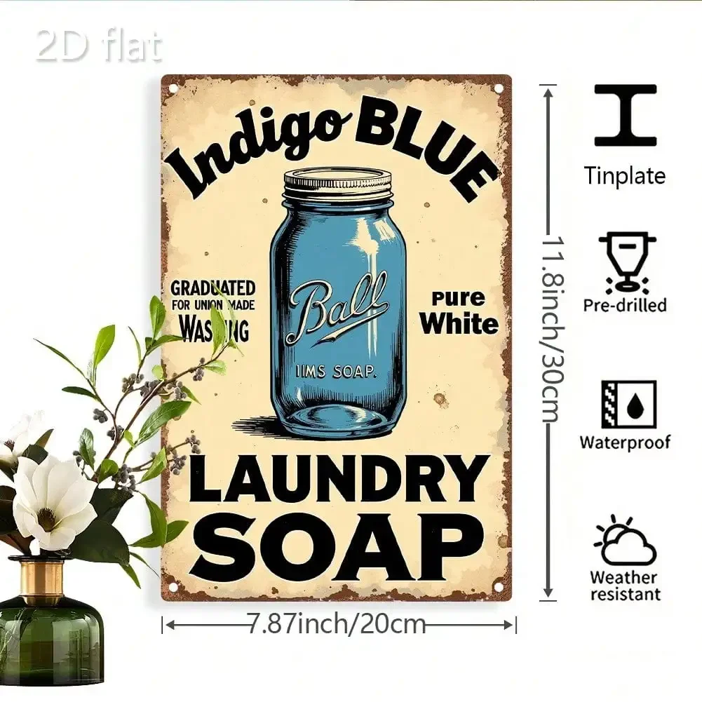 HELLOYOUNG Vintage Laundry Soap Advertisement Tin Sign Wall Art, 8x12 Inch Rustic Iron Metal Painting, Distressed Finish 2D Flat Plaque for Indoor Outdoor Hanging, Retro Kitchen Laundry Room Decor