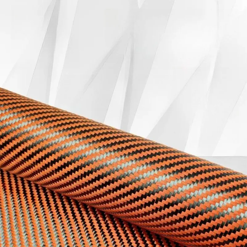 3K carbon fiber+1500D Kevlar Orange and black twill mixed fabric 3K carbon fiber cloth 50x100cm