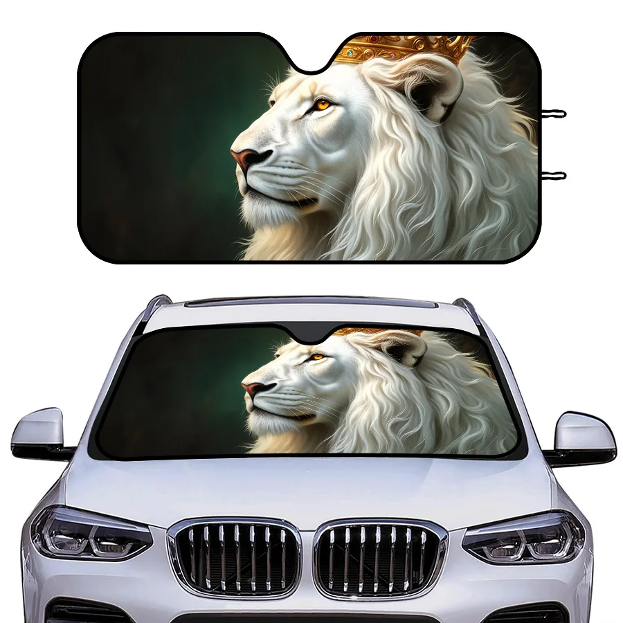 Multi-Functional Foldable Car Window Sun Shade With 3 Sizes, King Lion Design, UV Protection For Windshield, Front/Rear Windows,