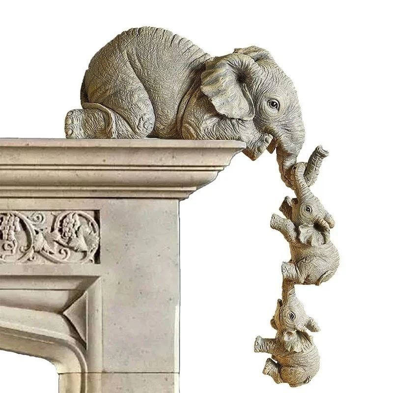 3Pcs/Set Cute Elephant Figurines Home Decor Creative Crafts Elephant Holding Baby Elephant Resin Home Furnishing Gift Decor