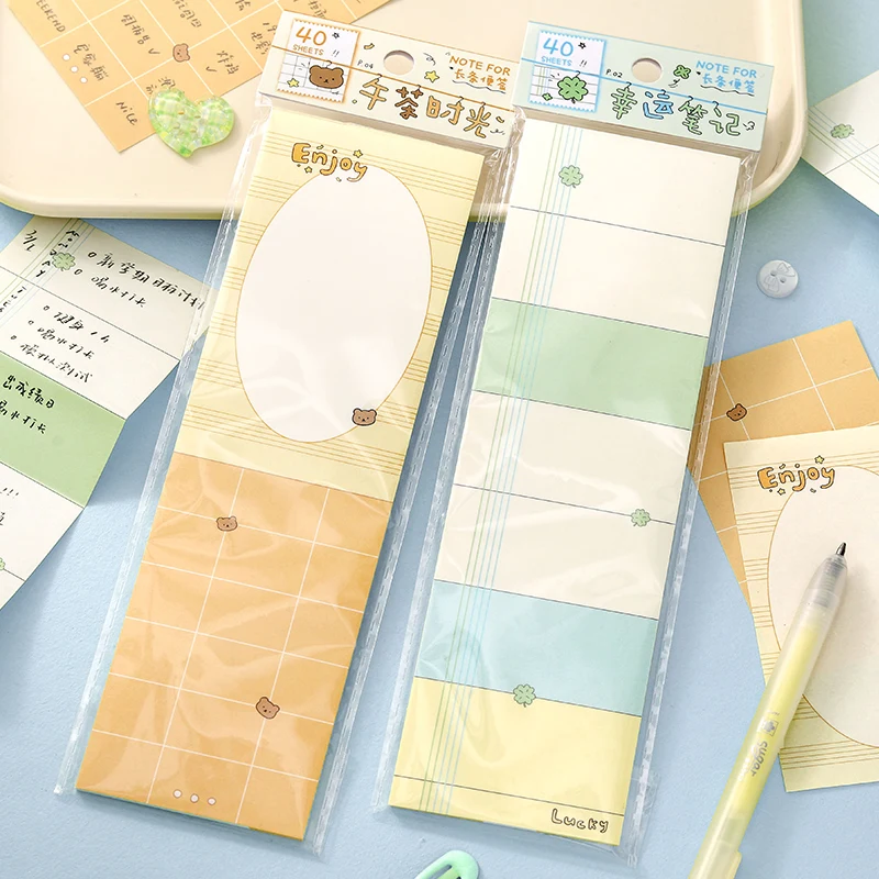 40pcs Long strip sticky notes, happy fragmented notes series, fresh, cute, simple, functional partition writing sticky notes