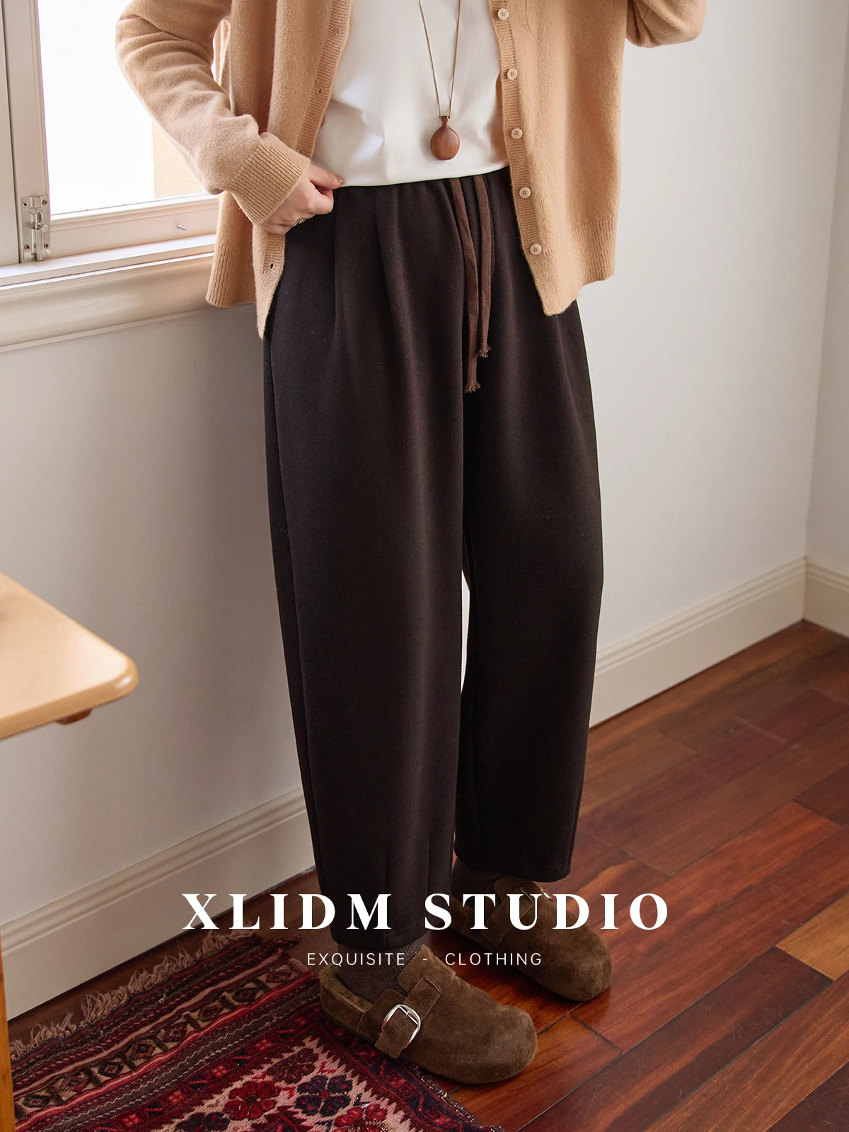 

Теплые брюки-баллоны для женщин больших размеров, повседневные зимние брюки с эластичным поясом, утягивающие, свободного кроя, удобные, длиной 7/8.