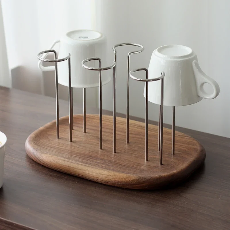 

Black Walnut Draining Cup Rack: Dust-Proof Tea Set Hanging Rack, Ventilated Cup Storage Shelf, Upside-Down Design