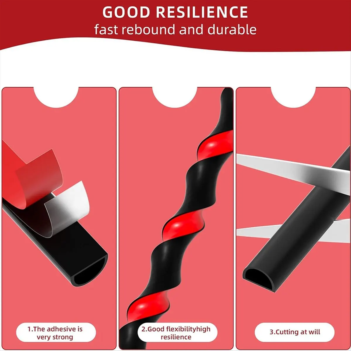 AB52 23ft Weather Stripping Door Seal, Silicone Weather Stripping Self Adhesive Door Seal Strip for Door Frame/Window Black
