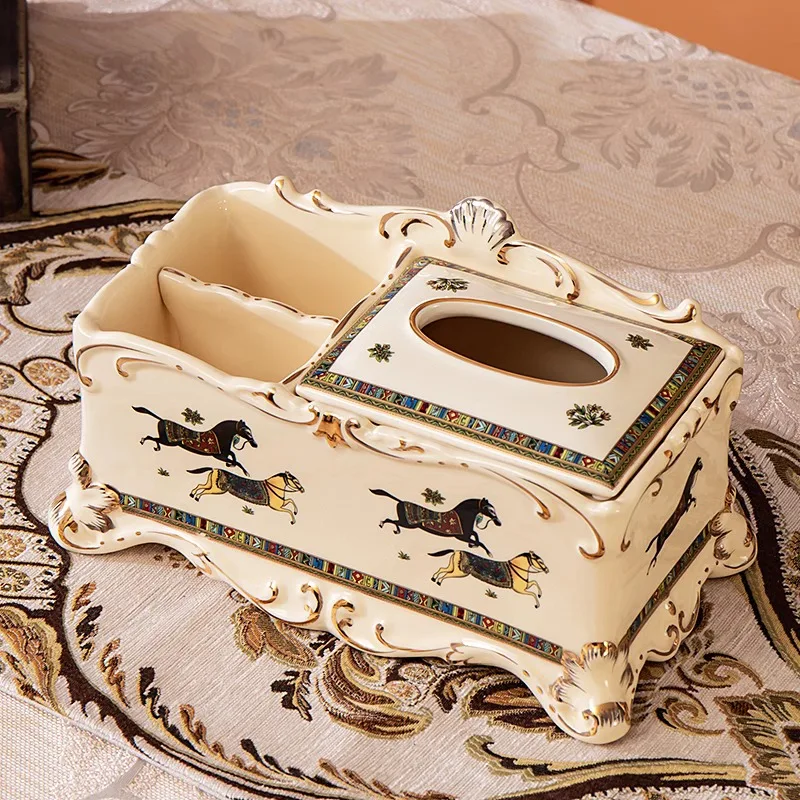 European-style ceramic multi-functional tissue box, remote control storage box, household pumping carton, living room high-end d