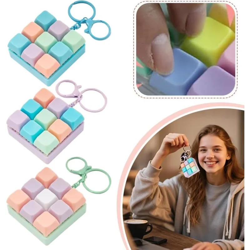 Colorful Keyboard Fidget Toy Keychain 9-in-1 Keyboard Decompression Button Finger Clicker Toys Stress Relief Fidget Gifts