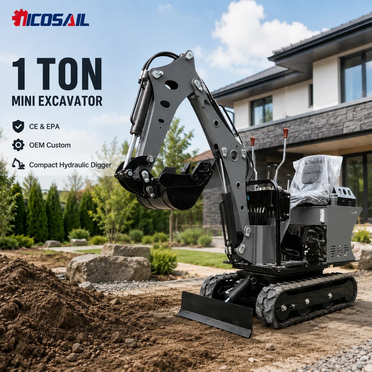 OEM Custom 1 Ton Mini Excavator CE EPA Certified Compact Hydraulic Digger for Garden, Landscaping and Property Maintenance