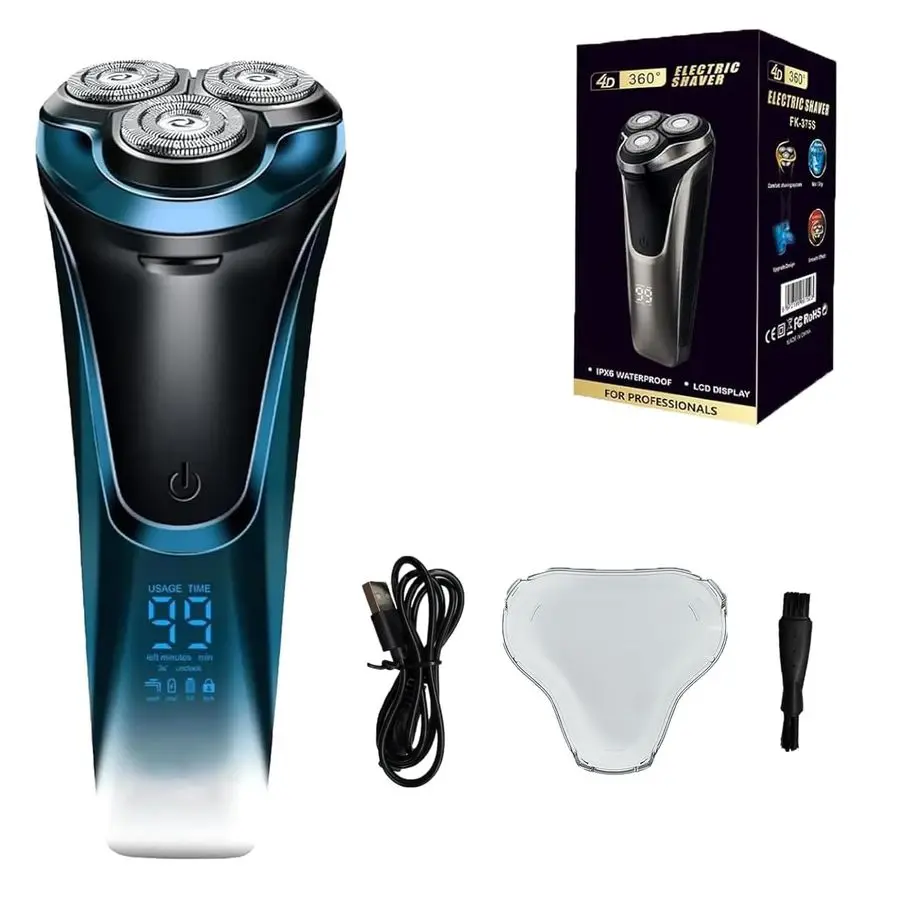 

Электробритва для мужчин, электробритвы для мужчин, водонепроницаемая аккумуляторная бритва Ipx7 с временем работы 90 минут, роторная бритва с 4D плавающей головкой