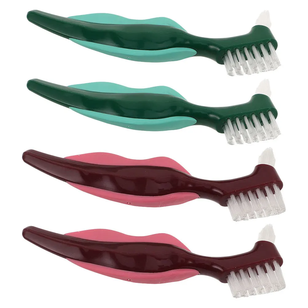 4 قطعة فرشاة تنظيف أسنان مزدوجة الرأس شعيرات صلبة مكافحة زلة مقبض المحمولة المسنين أداة العناية بالفم صيانة الأسنان كاذبة #5