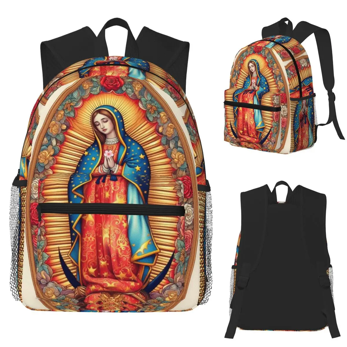 مريم العذراء غوادالوبي المكسيك الكاثوليكية القديس حقيبة ظهر الطالب حقيبة مدرسية المشي لمسافات طويلة السفر Daypack صبي فتاة الكتب حقائب الكتف