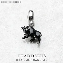 Black Enamel Bullfight Small Charms Bull OX Pendants for Women Men 925 Sterling Silver Diy Gift Wholesale