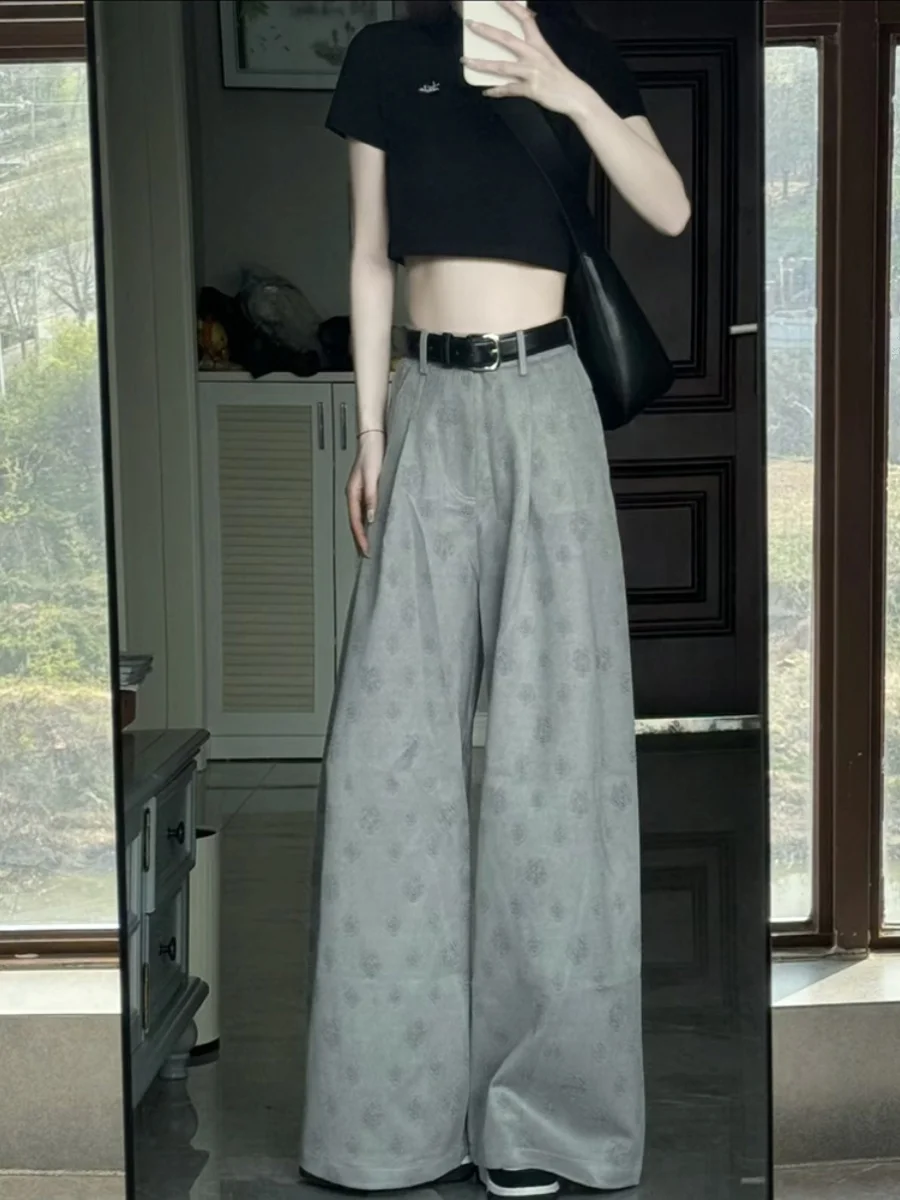 

High Waist ey Embroidered Floral Suit Pants Women's Summer 2024 Loose Slim Straight Casual Wide Leg Trousers