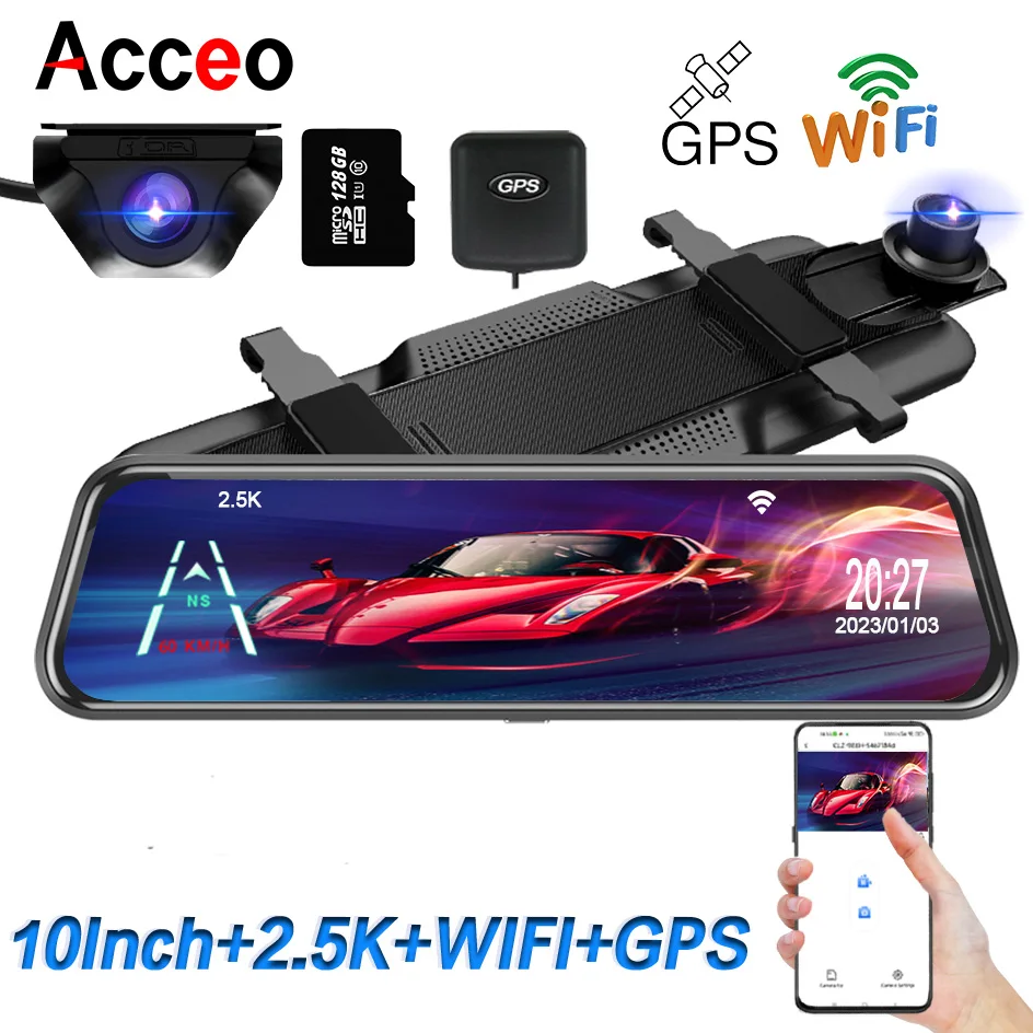 2.5K WIFI Car Dvr 10.0 Inch RearView Mirror Video Recorder Registrar Dash Cam 1080P Black Box Sony Rear View Camera For Vehicle