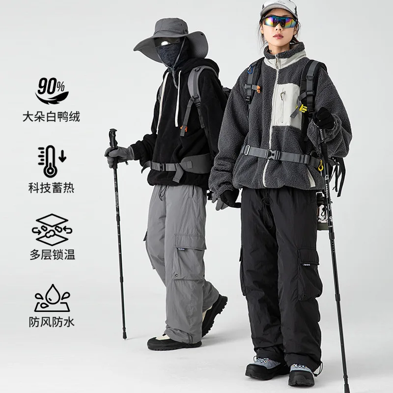 

2026 men's couple ski down pants, new winter models, loose sports overalls for mountaineering travel