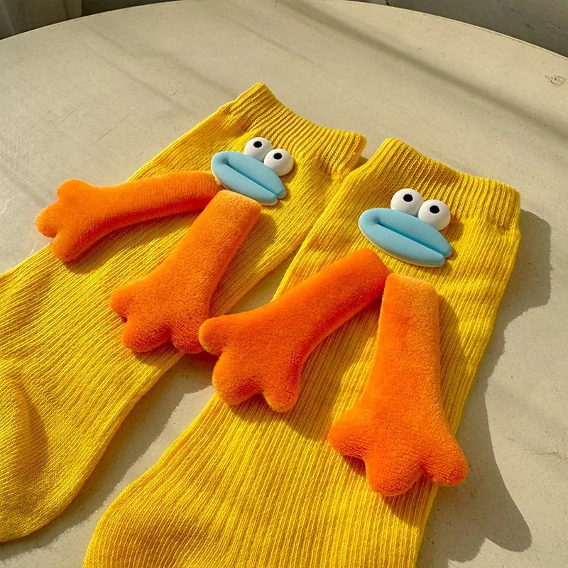 1Pair Cute and Novel Cartoon Holding Hands Socks,Warm in Autumn and Winter,Sausage Mouth Dopamine Tube Stacking Socks