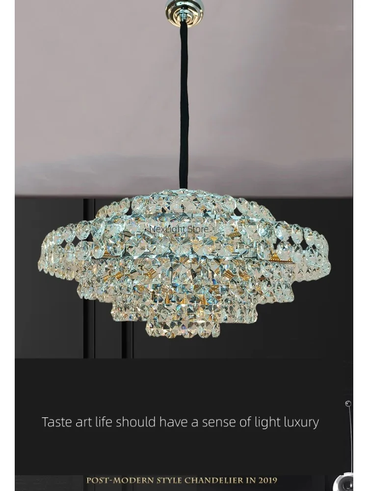 ضوء قلادة غرفة المعيشة الفاخرة الخفيفة الحديثة الحد الأدنى غرفة نوم ضوء الراقية تصميم دائري، قلادة كريستال فرنسية فاخرة