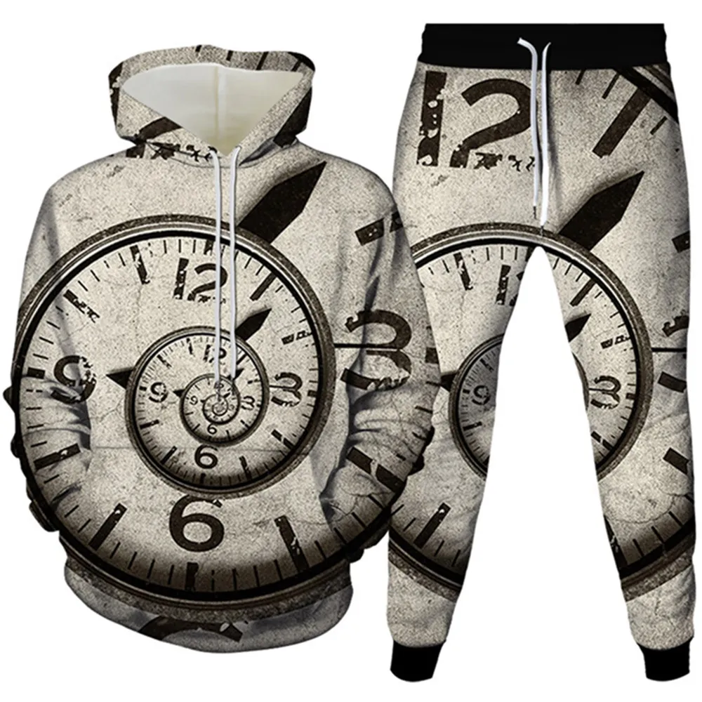 Men Clock Speedometer Fire Print Clothes Tracksuit Hoody Sweatshirts+Pants Women Spring Autumn Outfits Sets Male Plus Size S-6XL