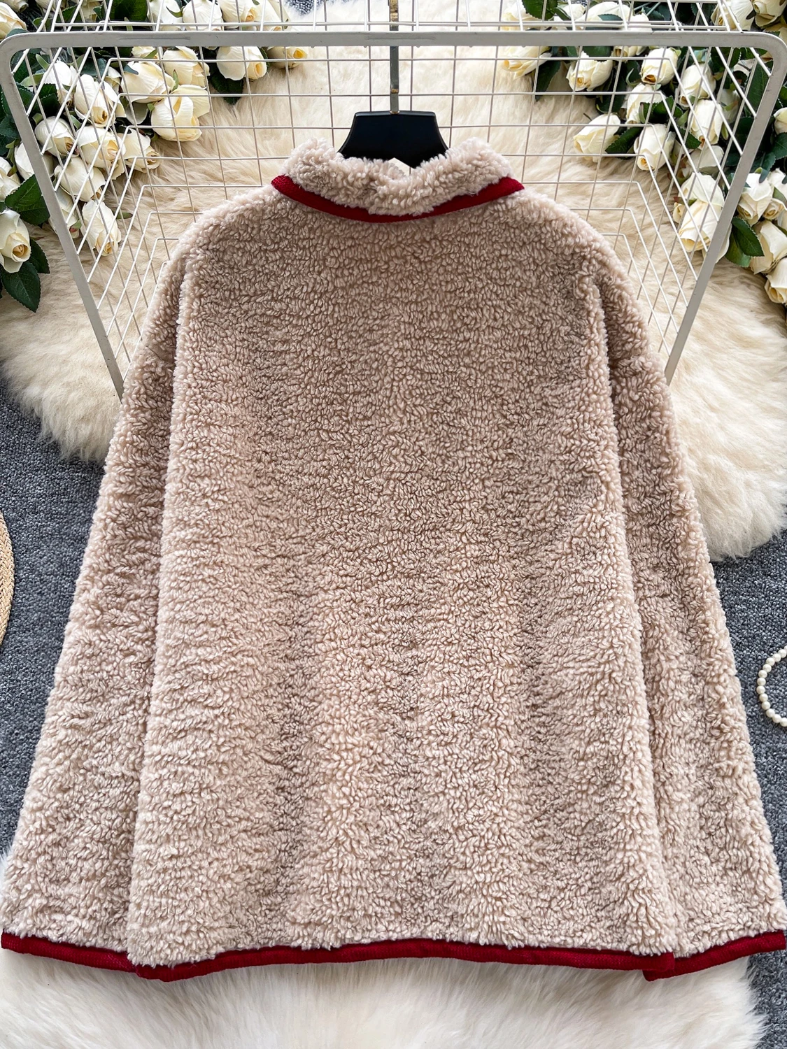 Jaet coreano Sle para mujer, invierno, nuevo, suelto, informal, cuello Retro, empalme de piel de cordero, Top largo Sve, mezcla de lana Sle para ir al trabajo