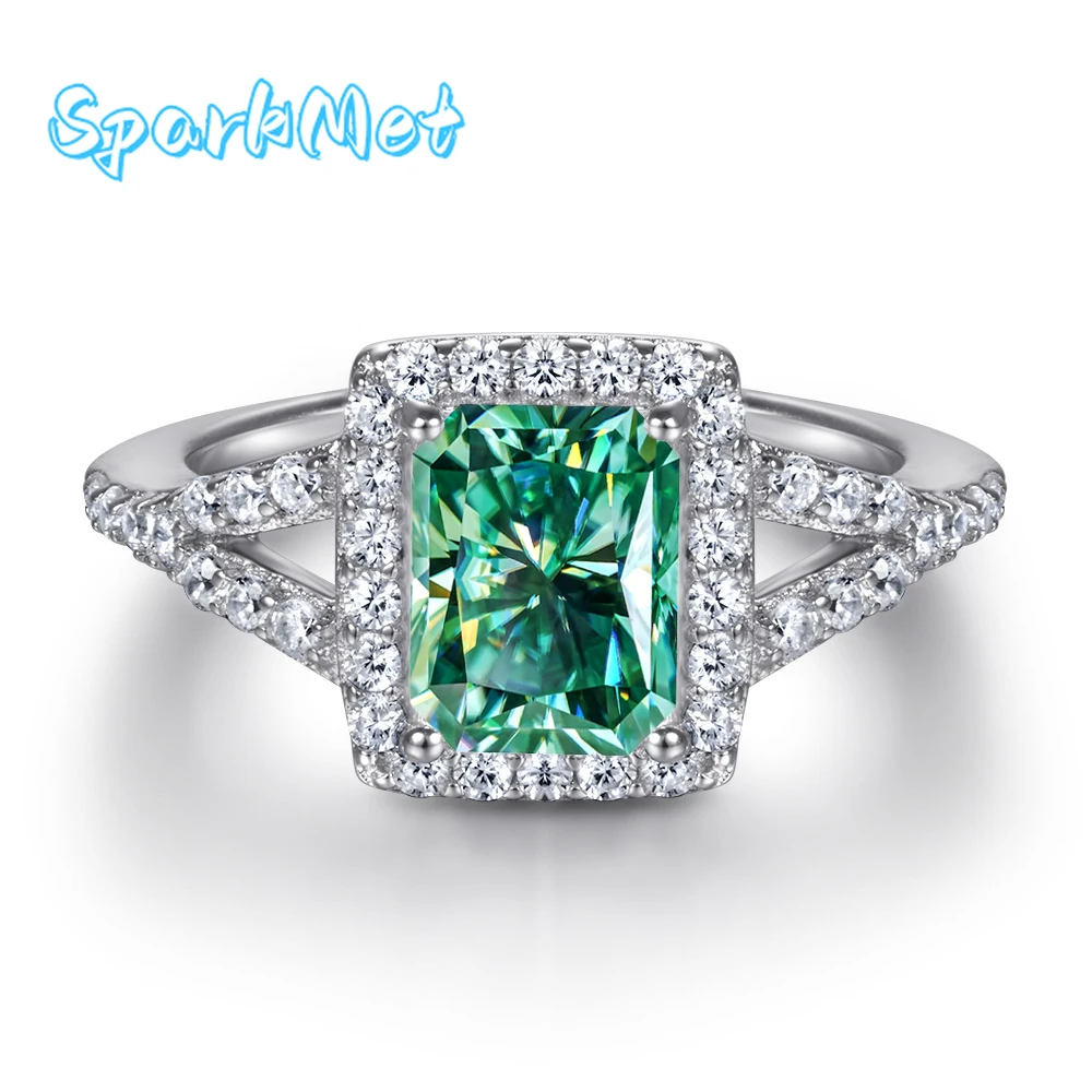 

SparkMet True 1ct бирюзовый муассанит кольцо 5x7 мм с сертификатом женские ювелирные изделия на годовщину подарок S925 серебро