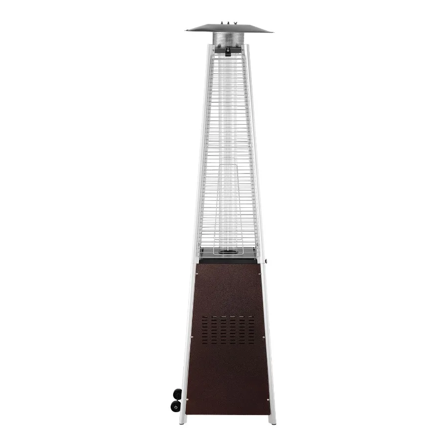

Outdoor patio heater, hammered bronze propane heater with quartz glass tube, 48000BTU pyramid design with wheels for backyard,
