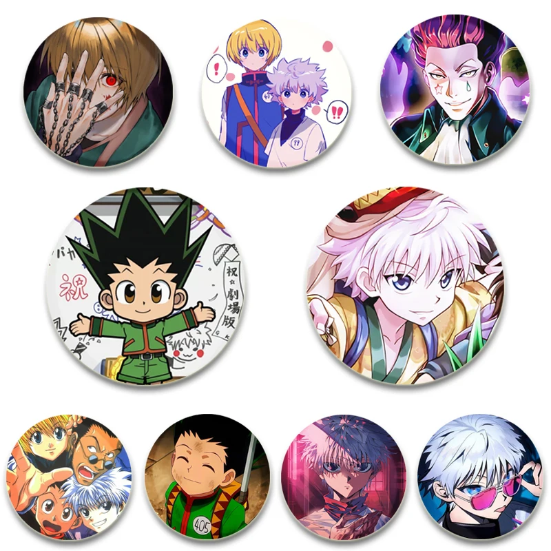 44/58mm Anime Figures Kurapika/Zoldyck Killua/Freecss Gon Round Brooches Button Pins Cartoon Badge for Clothes Decoration Gifts