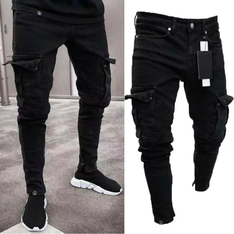 Goocheer-Pantalon crayon long déchiré pour hommes, jeans slim, troué, mode masculine, mince, slim, vêtements Hip Hop fjClothes, printemps