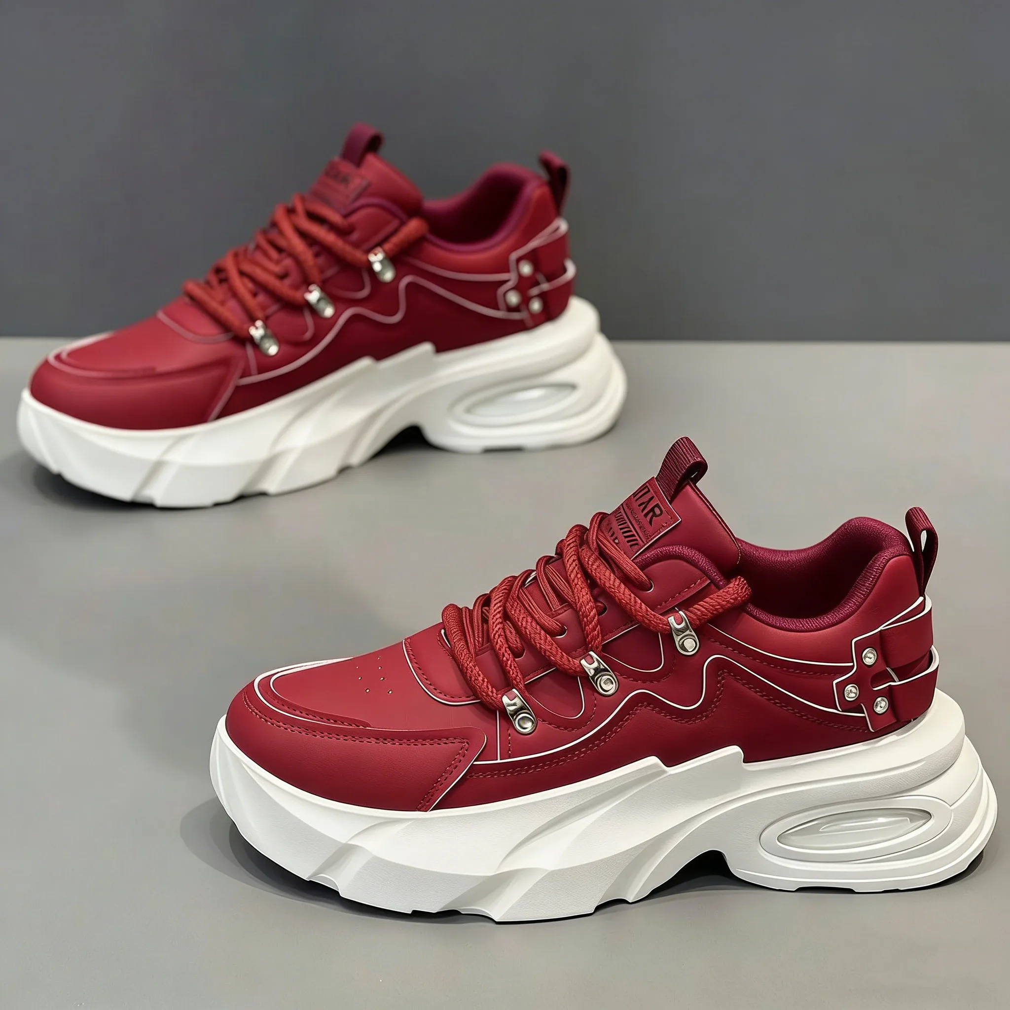 

Men's Sporty Dad Shoes Spring Fashion Brand High-End Running Waterproof Non-Slip Casual Thick Bottom Heightening Red Shoes
