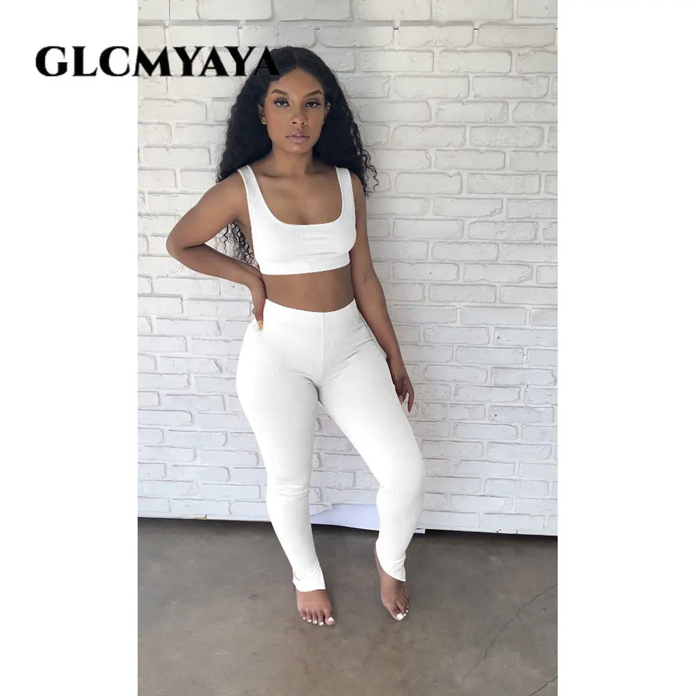 

GLCMYAYA Women Casual Sleeveless Hollow Out Pit Strip Movement Vest Trousers 2023 Backless Comfortable Elastic Waist 2 Piece Set