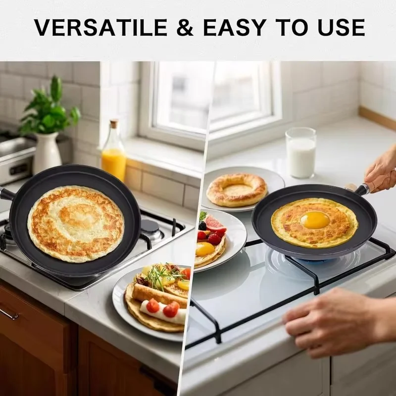 Heavy-Duty Cast Iron Frying Pan Compatible with Gas and Induction Stoves, Perfect for Cooking Eggs, Pancakes, Crepes, and Steaks
