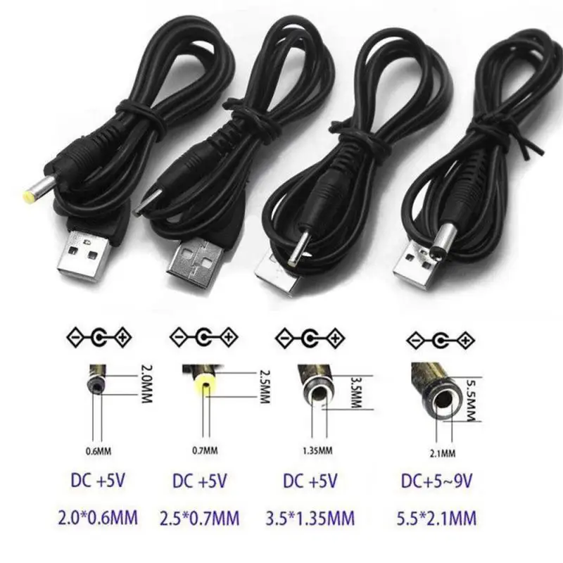 USB 2.0 A Male To DC Power Cable Adapter 2.0*0.6mm 2.5*0.7mm 3.5*1.35mm 4.0*1.7mm 5.5*2.1mm Jack Connector Charger Cord