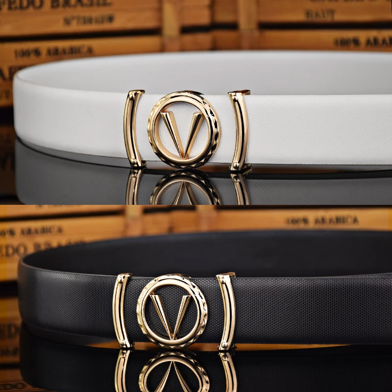 Fashion Brand White V Letter Belt Men Slide Buckle Designer Classic Luxury Belt Jeans Casual High Quality Cintos Masculinos - Image 6