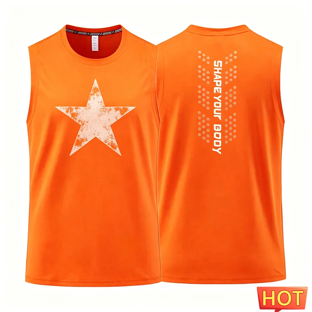 Summer Breathable gym men's t-shirts tank top Men's Fitness Sleeveless T-shirt Quick drying sport pentagram pattern tank top men