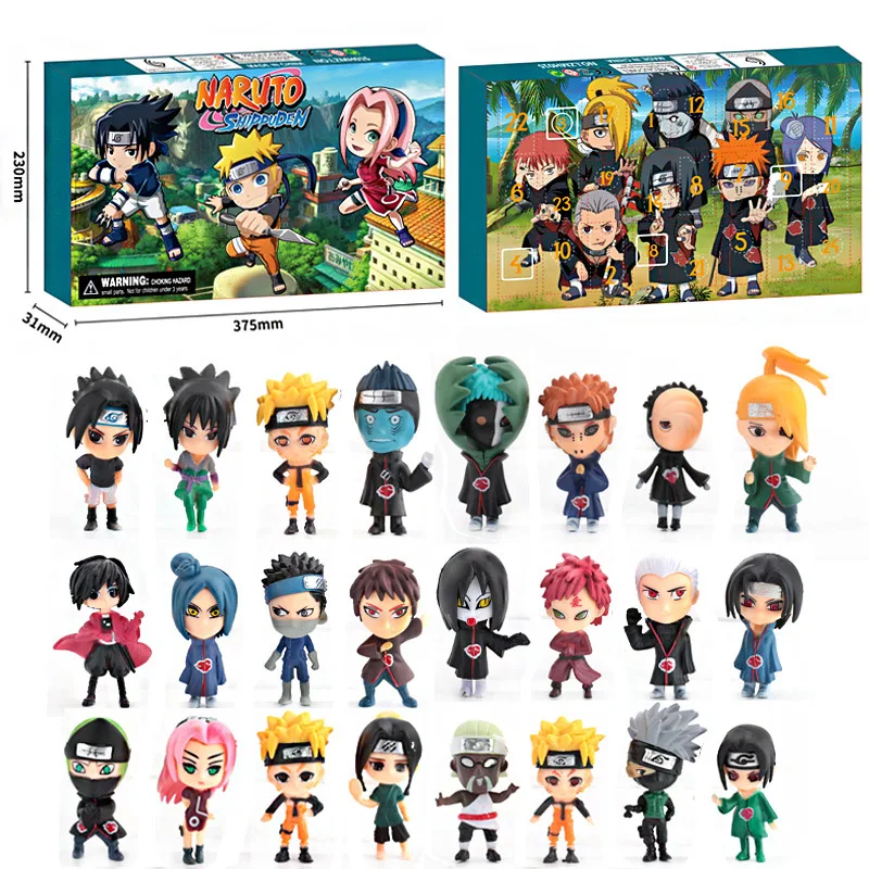 24 Uds. Caja de calendario de Adviento de Naruto, figura de acción de Anime bonita, adornos de muñecas pequeñas, calendario de Navidad de 24 días, juguete para regalo para niños