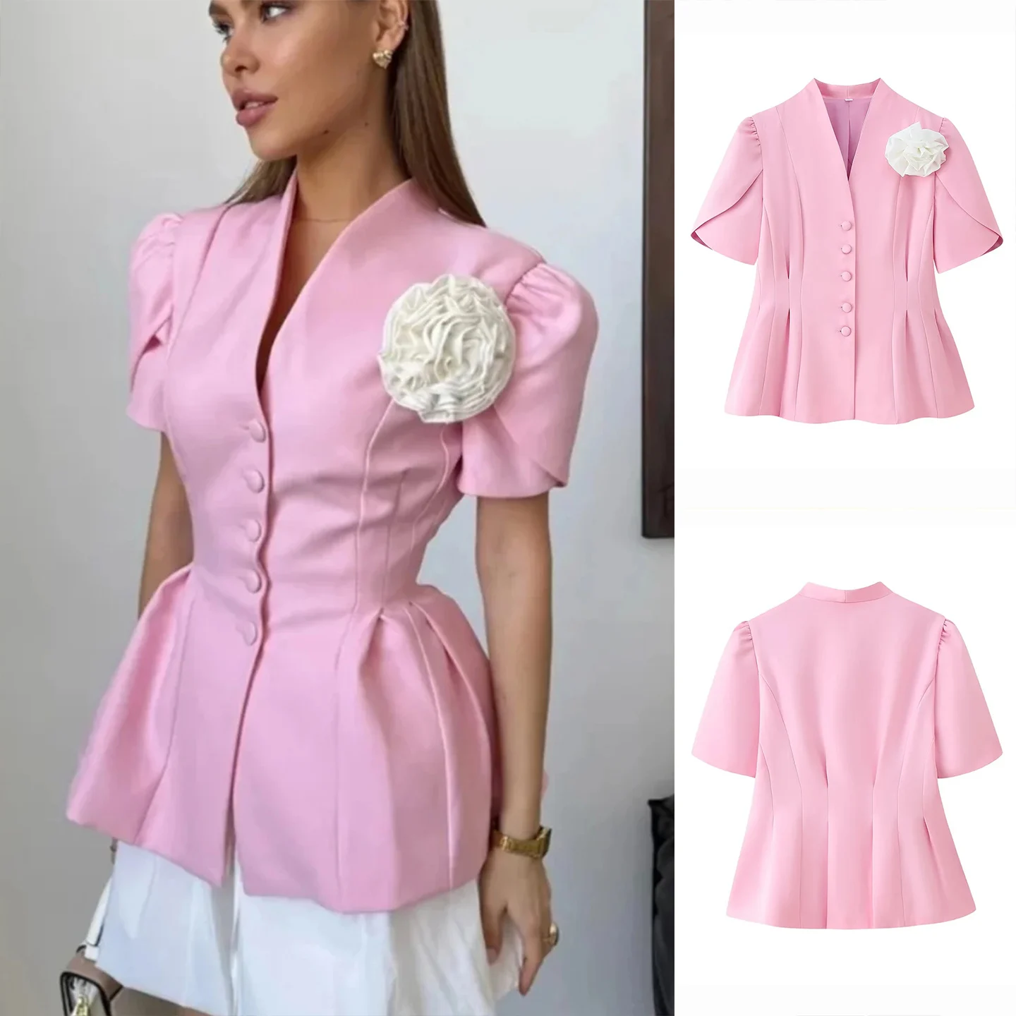 

Женский костюм ручной работы с цветочным декором Jaet V-Ne ort Sve на одной пуговице, новый летний модный облегающий костюм для поездок на работу