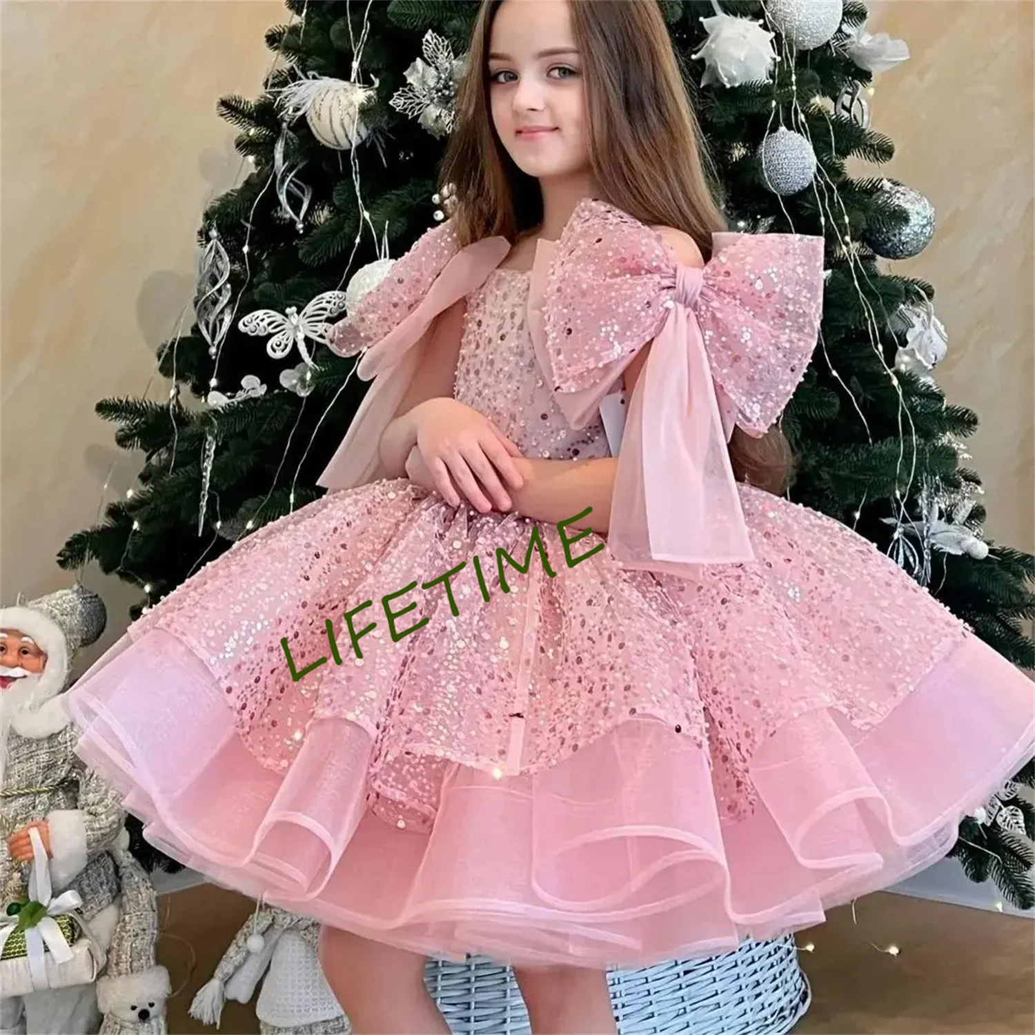 Cute Flower Girl Dress Glitter Embroidery Sequin Princess Full Sleeve Birthday Gown Christmas Dress Child 1-12T Girls Costumes