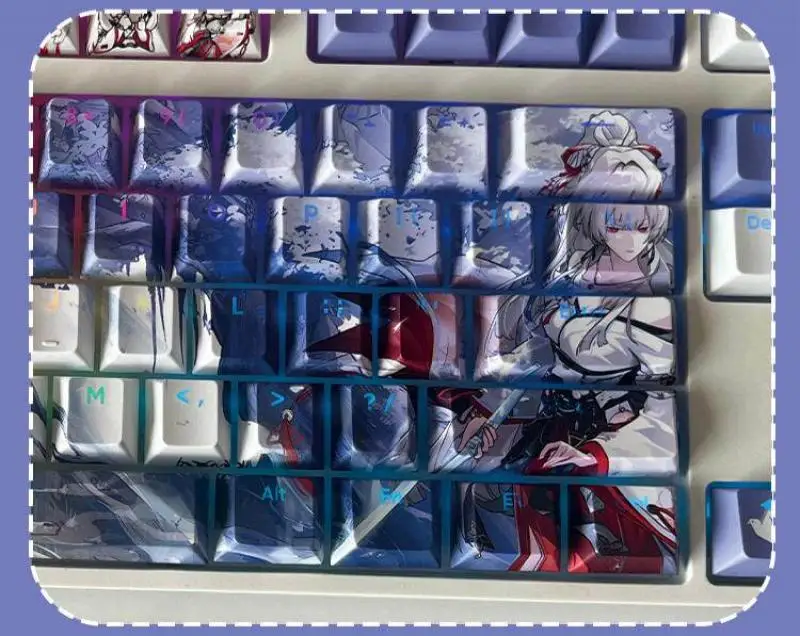 Anime Wuthering Waves Hiyuki PBT 128 Tastenkappen Cosplay Requisiten Achsengravierte mechanische Tastenkappen Gaming-Tischzubehör – Detail 5
