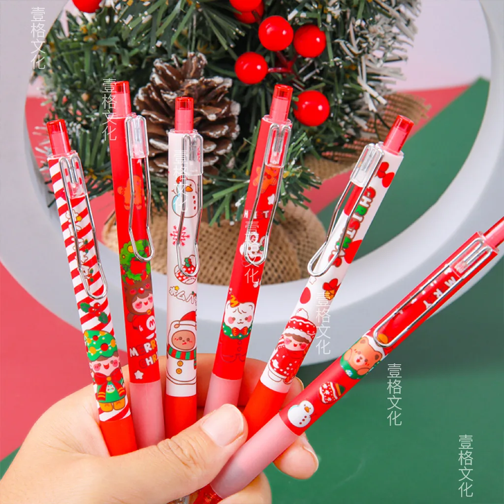 12pcs/144pcs Cartoon Christmas Press Pen Student Neutral Pen Stationery Gel Pen Children's Gift Christmas Gift