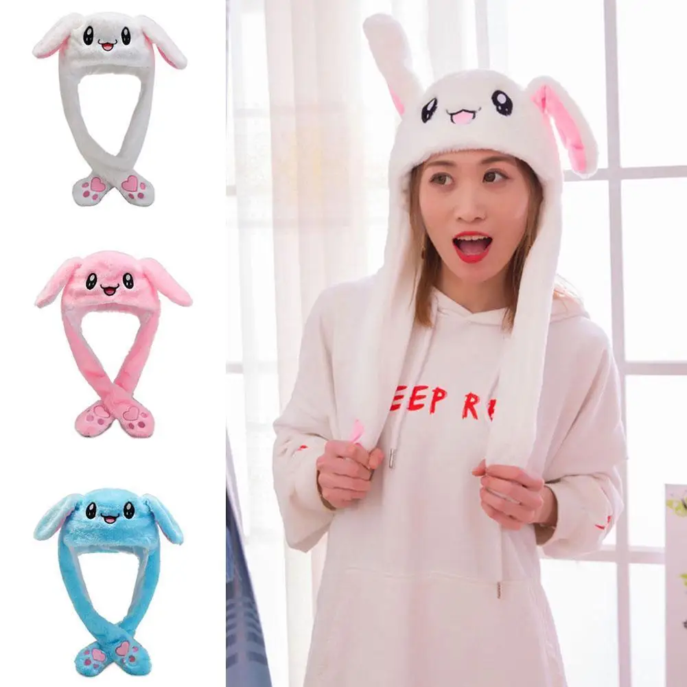 New Rabbit Women's Hat Beanies Plush Can Moving Bunny Ears Hat with Earflaps Movable Ears Boys Girls Children's Animal Caps